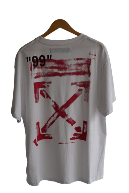 Camiseta Off White Color Blanco Con Logo Color Rojo