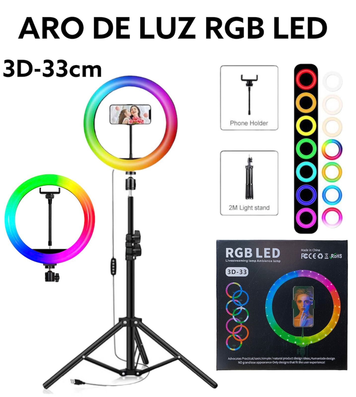 Aro De Luz RGB Led 3D- 33CM