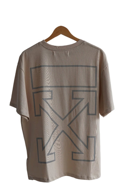 Camiseta Off White Color Beige Con Logo Reflectivo